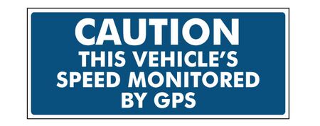 Decal Caution This Vehicle's Speed Monitored by GPS  Blue and White 3.5" x 8.25" Image