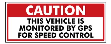 Decal Caution Vehicle Monitored by GPS  Red and Black 4" x 10" Image