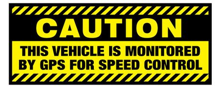 Decal Caution Vehicle Monitored by GPS  Y&B Stripes 4" x 10" Image