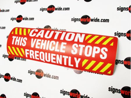 Caution Frequent Stops red and yellow sign image