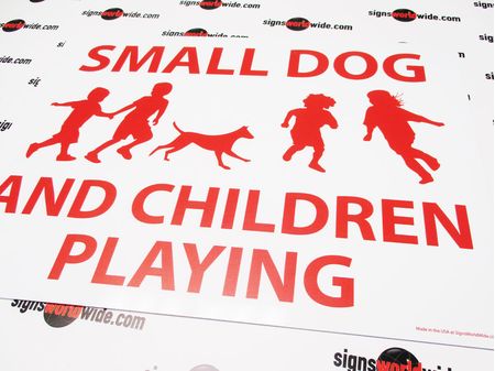 Small Dog and Children Playing Sign Image