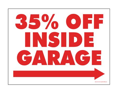 35% Off Inside Garage Red and White 18x24 Right Yard Sign Image