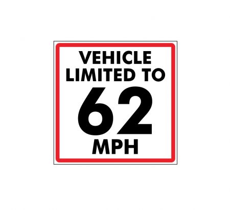 This vehicle limited to 62mph decal image