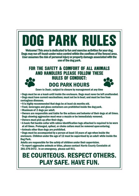 Dog Park Rules 24x18 sign image - Cheryl Price