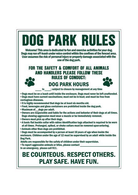 Dog Park Rules 24x18 sign image