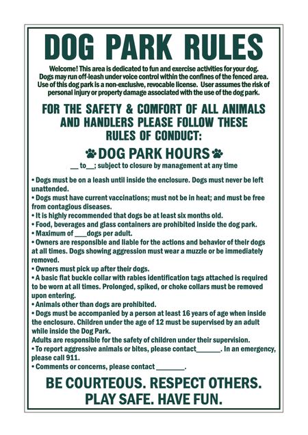 Dog Park Rules 36x24 sign image